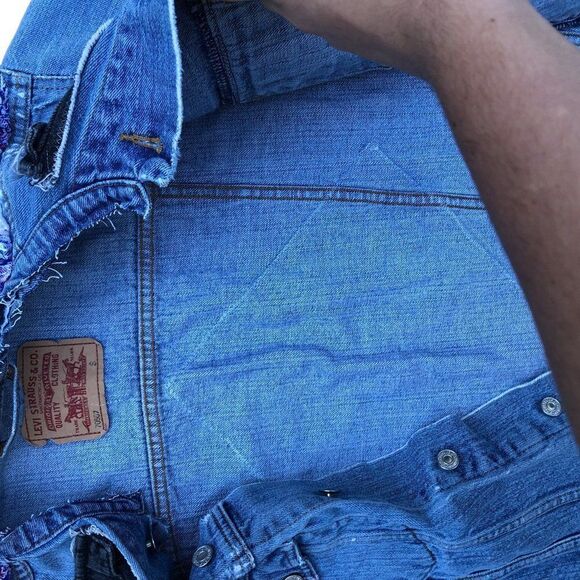 VINTAGE 2004 Levi's Patchwork Denim Jacket Vest Blue Small - Picture 6 of 16